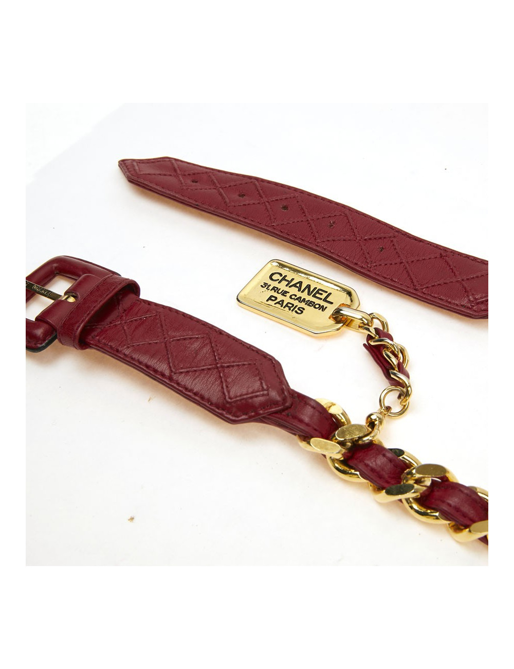 Ceinture CHANEL Vinage chaine er cuir rouge