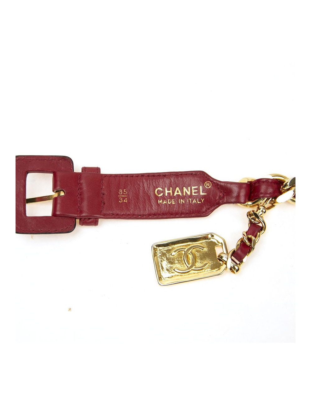 Ceinture CHANEL Vinage chaine er cuir rouge