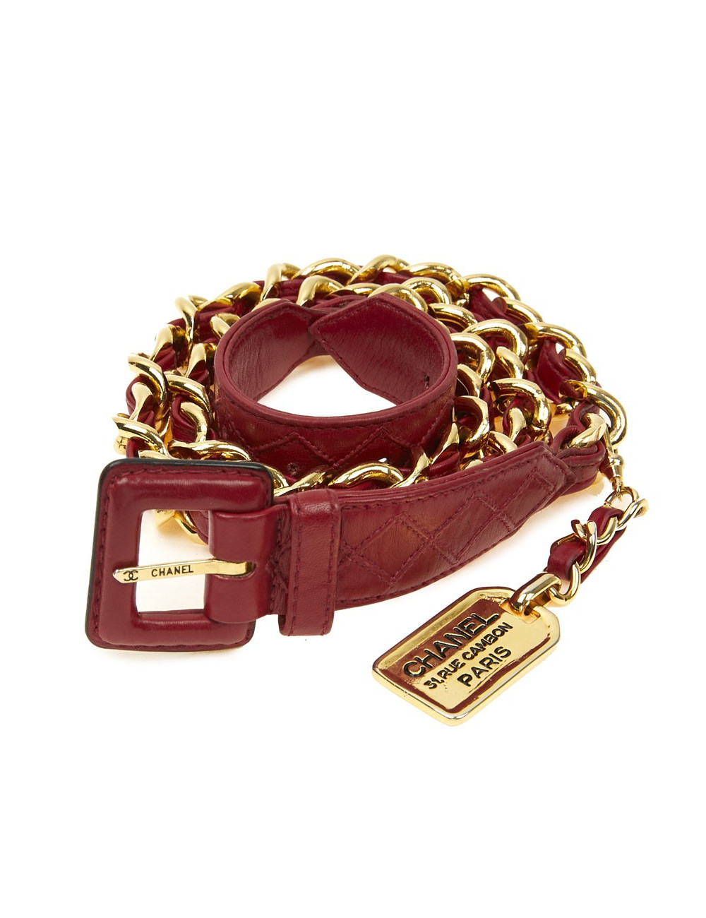 Ceinture CHANEL Vinage chaine er cuir rouge