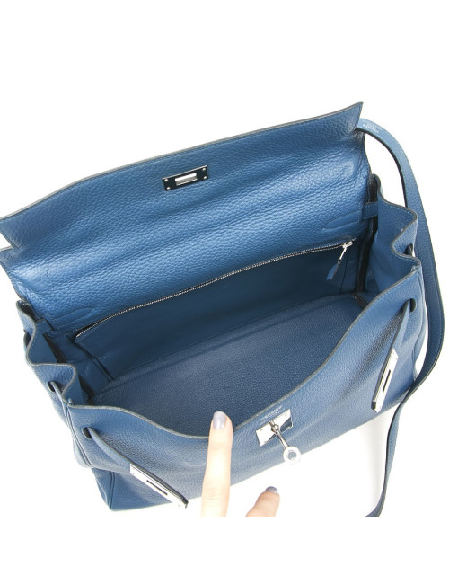 Sac Kelly HERMES bleu en togo