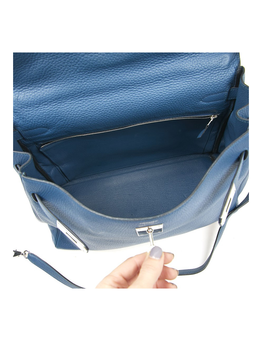 Sac Kelly HERMES bleu en togo