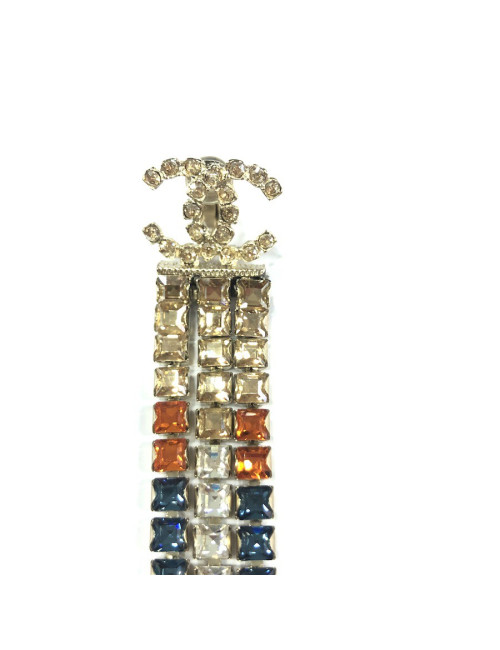 CHANEL Egyptian pendant rhinestones pierced earrings