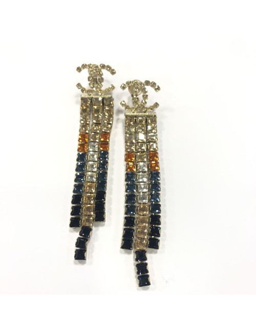 CHANEL Egyptian pendant rhinestones pierced earrings