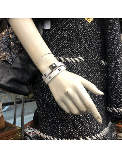 Bracelet cuir Medor Infini clouté double tour Blanc