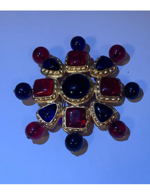Broche vintage CHANEL couleur saphir et rubis