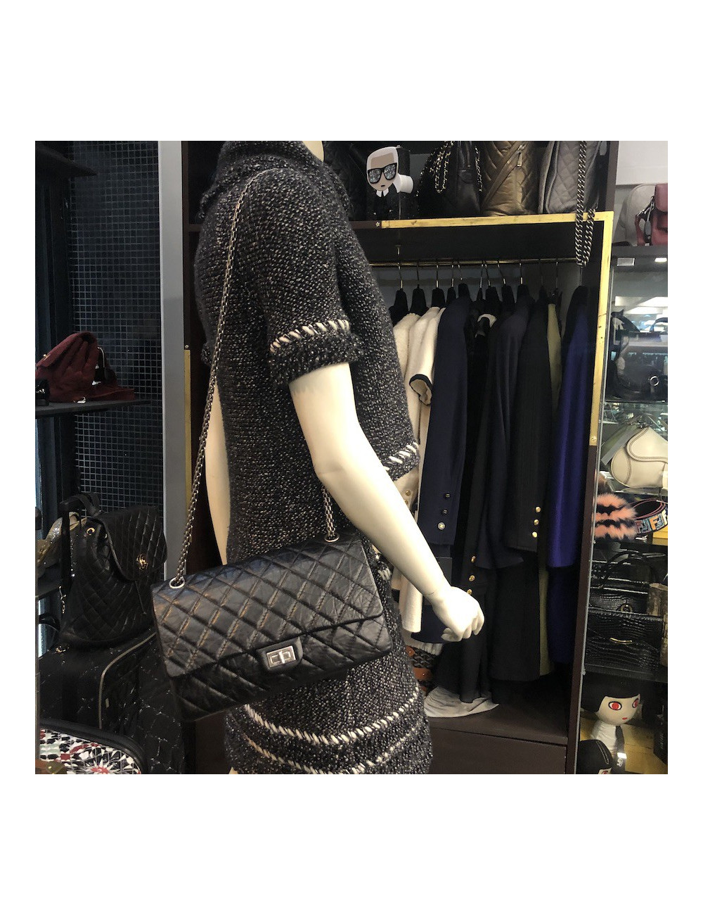 Sac Mademoiselle 2.55 CHANEL cuir froissé noir