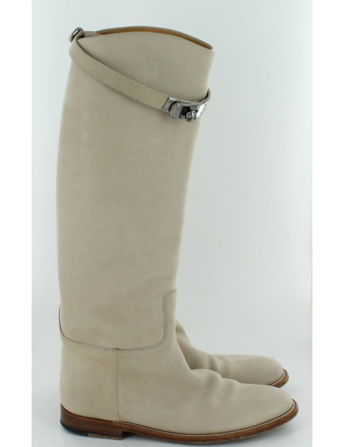 Bottes jumping HERMES  veau velours beige