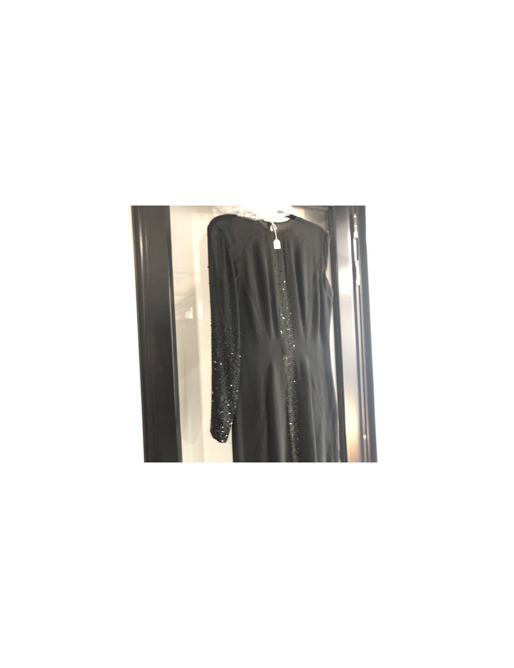 Robe longue du soir T 36 JACQUES FATH soie noire et sequins 