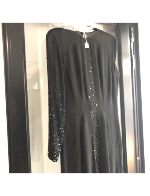 Robe longue du soir T 36 JACQUES FATH soie noire et sequins 
