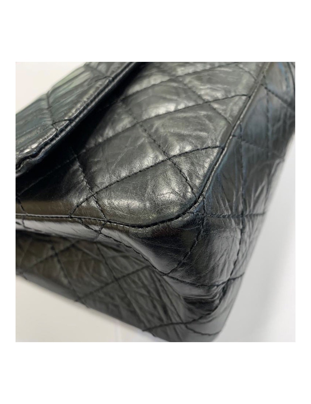 Sac Mademoiselle 2.55 CHANEL cuir froissé noir