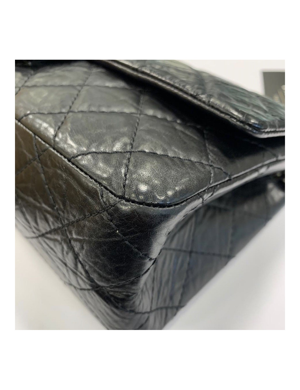 Sac Mademoiselle 2.55 CHANEL cuir froissé noir