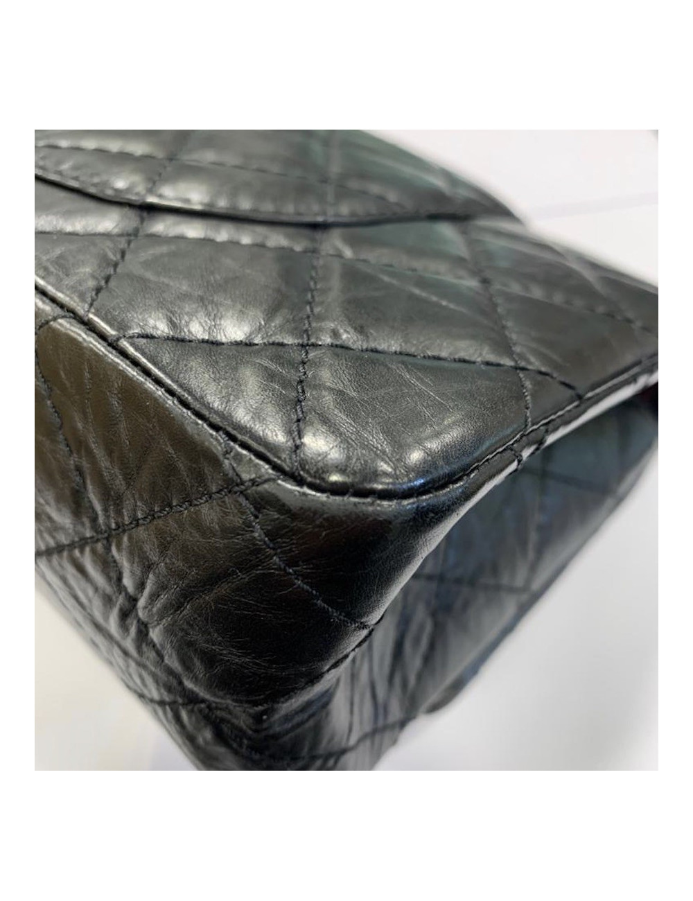 Sac Mademoiselle 2.55 CHANEL cuir froissé noir