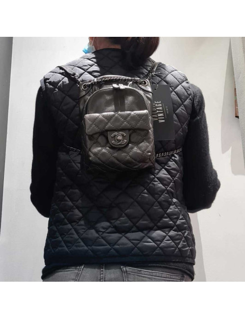Mini sac à dos CHANEL cuir gris anthracite 