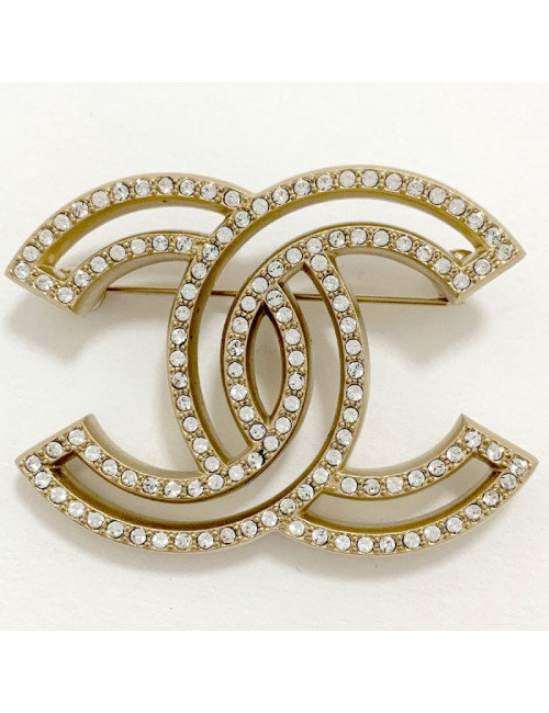 Broche strass CHANEL relief double CC
