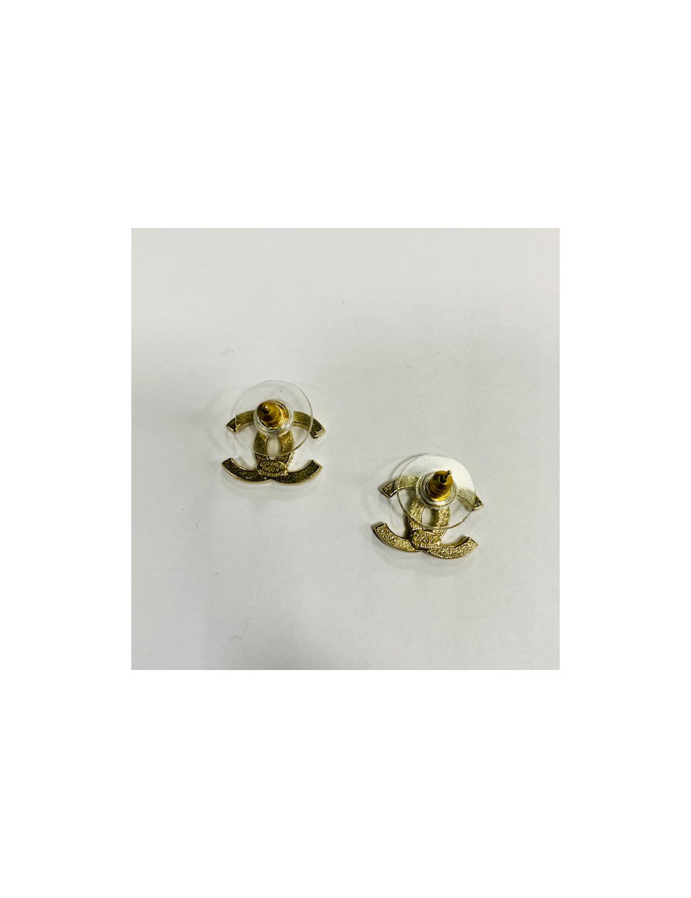 Chanel  CC Studs Earrings in Pale Gilded Metal set with Rhinestones