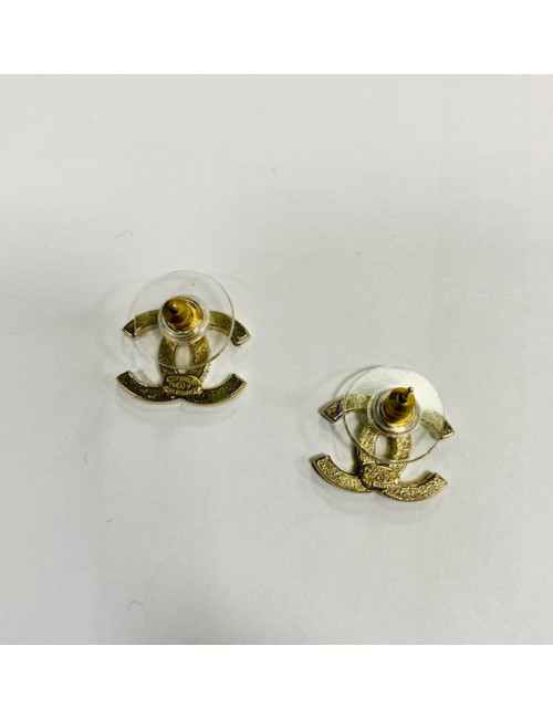 Chanel  CC Studs Earrings in Pale Gilded Metal set with Rhinestones