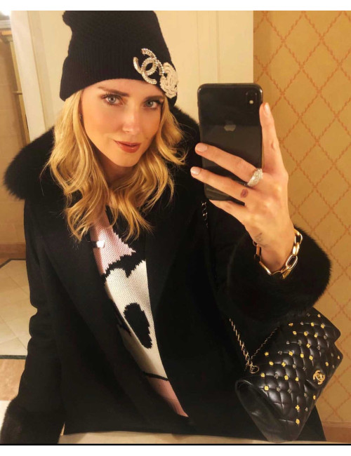 Broche CHANEL Double C strass et métal doré