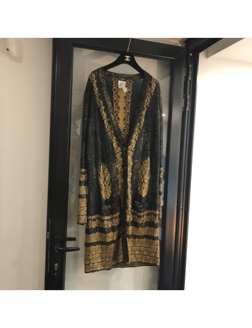 Gilet CHANEL long or et noir T44