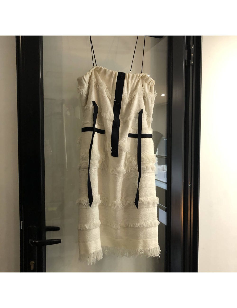 Robe  bustier T 42  CHANEL   écrue et rubans noirs