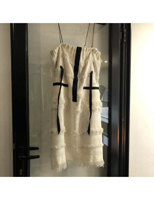 Robe  bustier T 42  CHANEL   écrue et rubans noirs