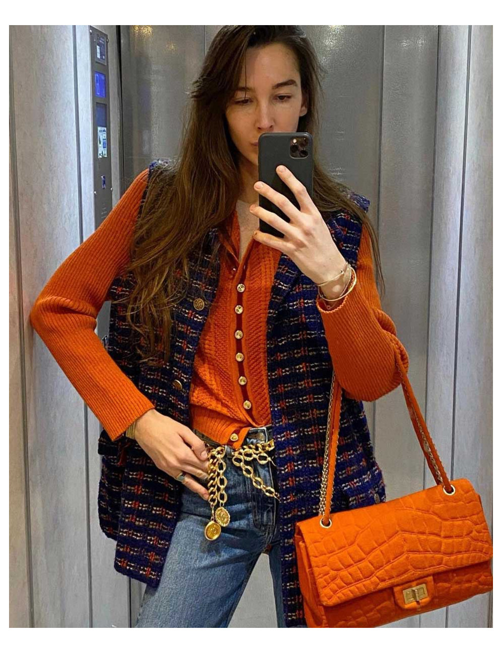 Sac Chanel jersey corail façon crocodile