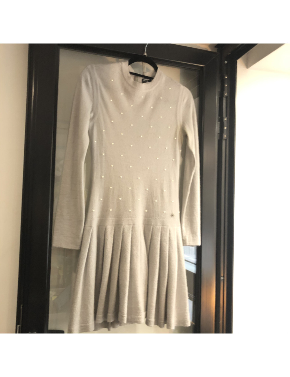 ROBE T 36 CHANEL mohair et cachemire gris perle