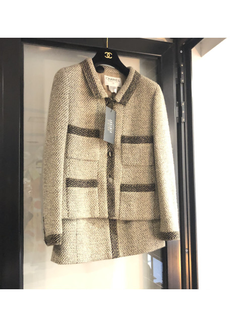 Ensemble veste et jupe CHANEL  t 38 tweed beige et marron 