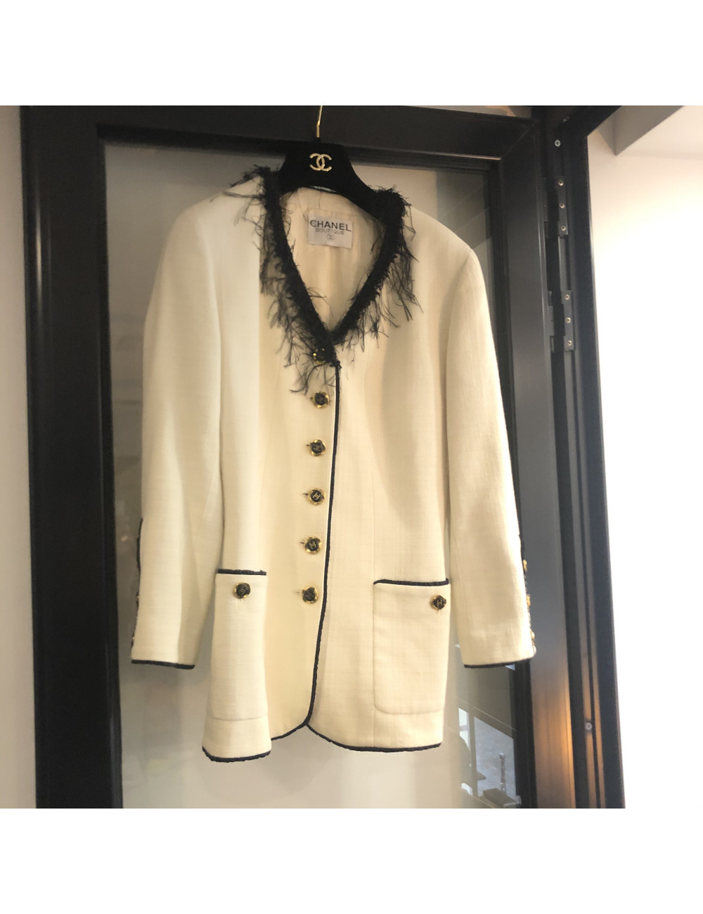 Veste Chanel T40 blanche gansée de  franges noires