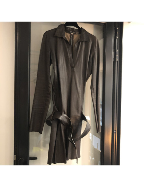 Robe JITROIS T 40 FR en cuir marron, manches longues et ceinture