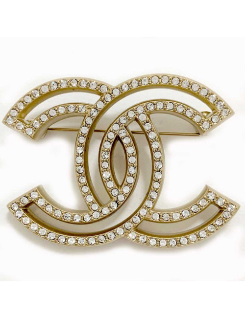 Broche strass CHANEL relief double CC