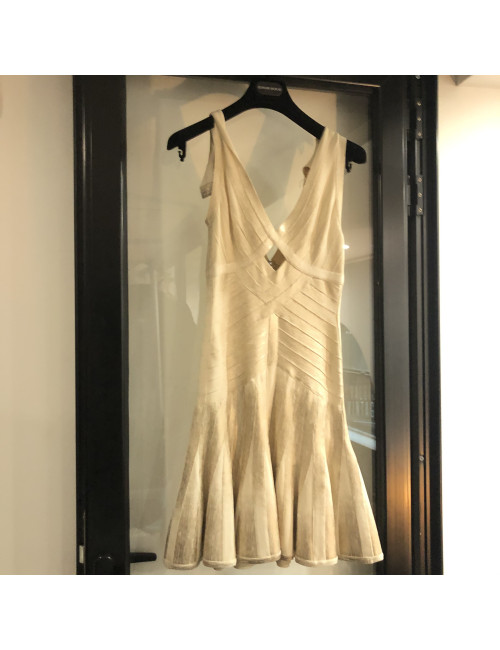 Robe HERVE LEGER BEIGE ET OR stretch