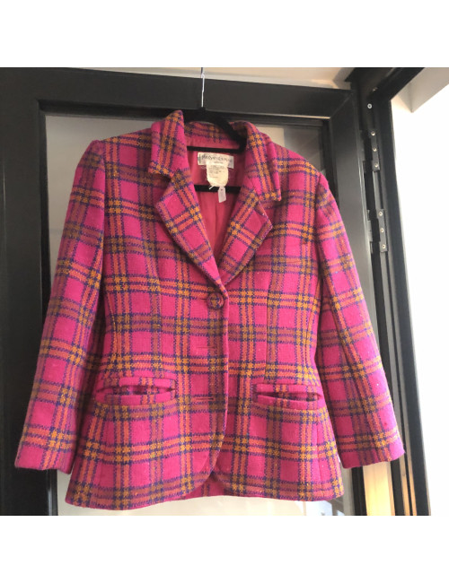 Veste YSL T 38 SAINTG LAURENT à carreaux fond rose