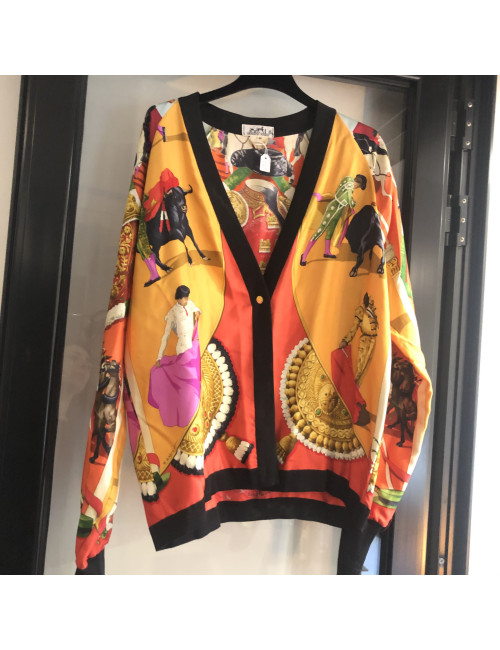 Gilet T 40 HERMES foulard de soie imprimés "la corrida"