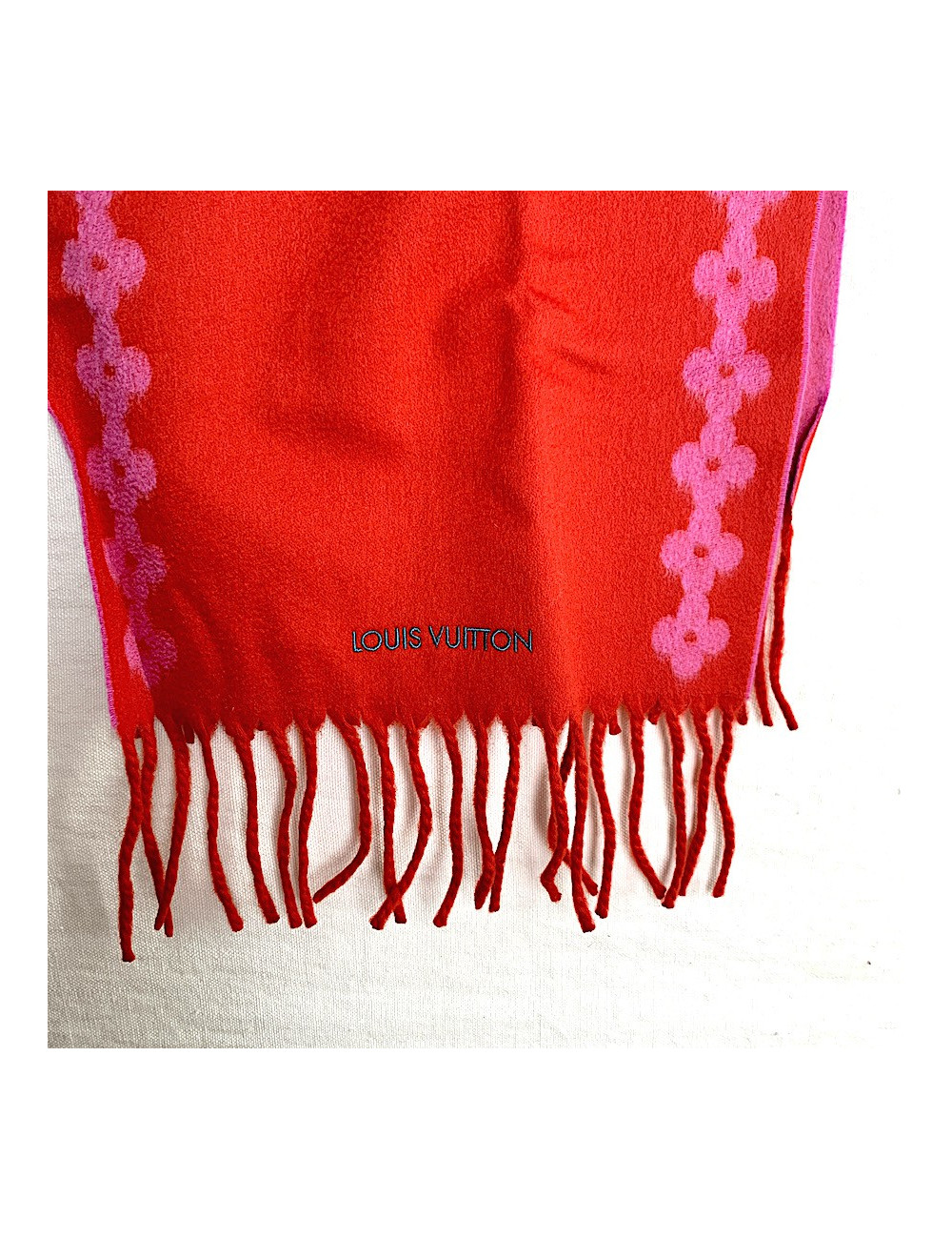 LOUIS VUITTON Echarpe "Flowers River" en cachemire rouge et rose 