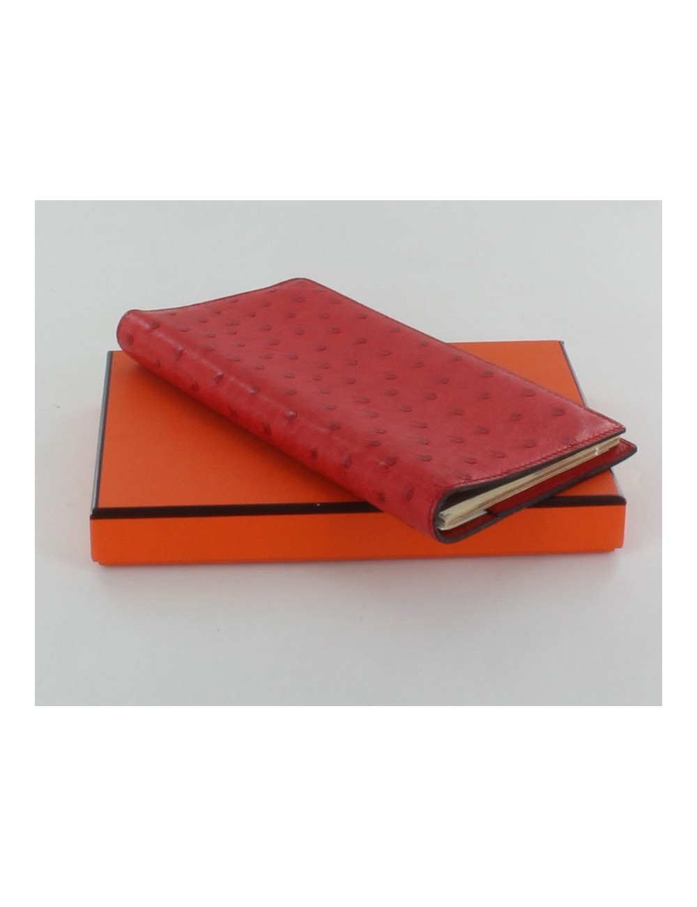 porte agenda HERMES en autruche rouge