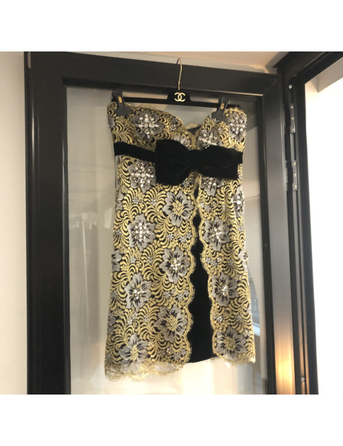 Robe de cocktail AZZARO T 40 velours noir et dentelle