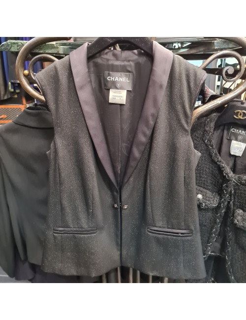 Veste CHANEL sans manches T 44 en laine et soie