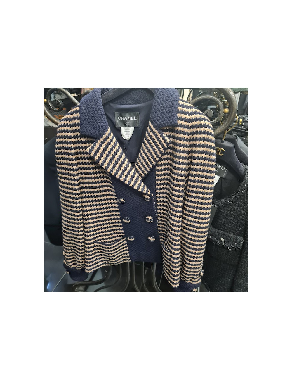 Veste Chanel T38 pied de poule noir et beige