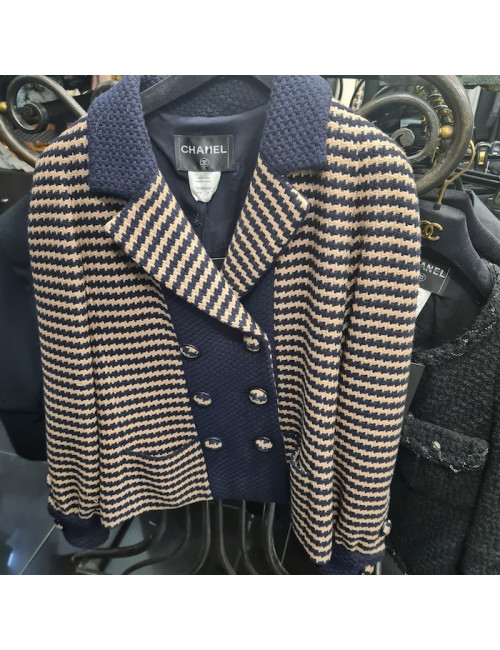 Veste Chanel T38 pied de poule noir et beige