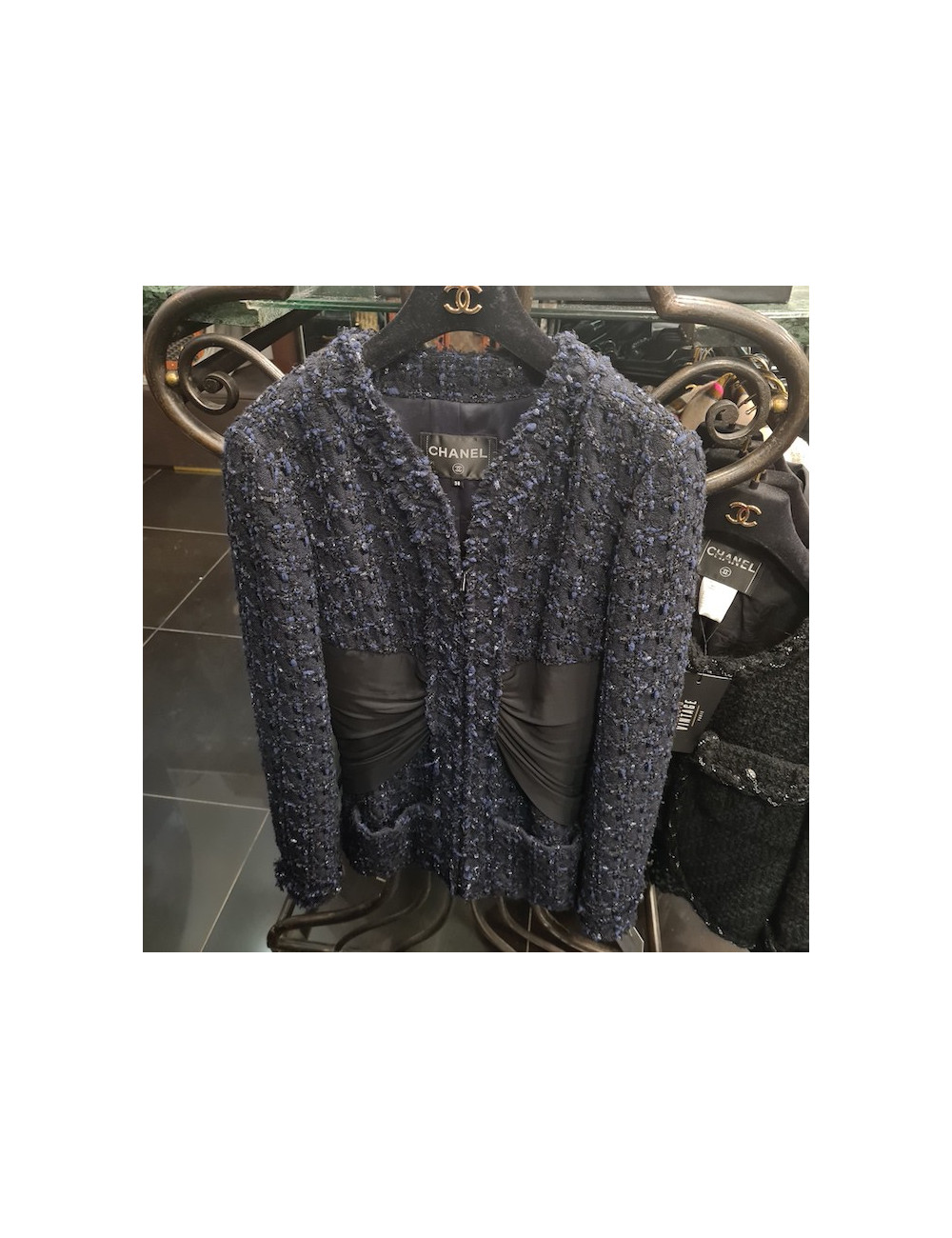 Veste T 38 CHANEL Tweed noir et bleu
