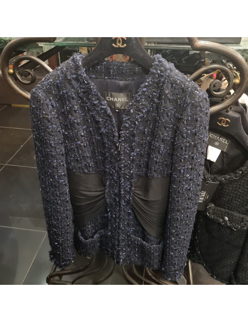 Veste T 38 CHANEL Tweed noir et bleu