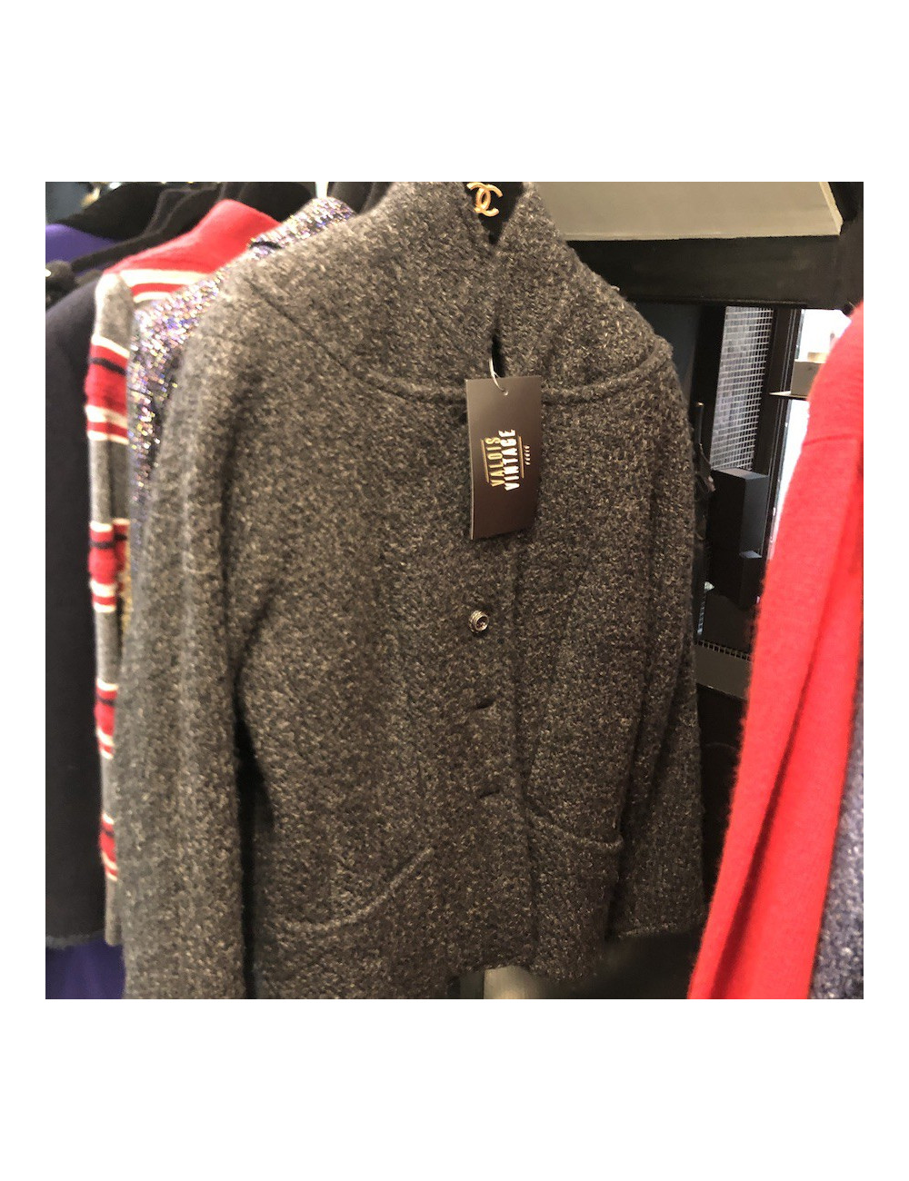 Veste CHANEL T 46 tweed gris