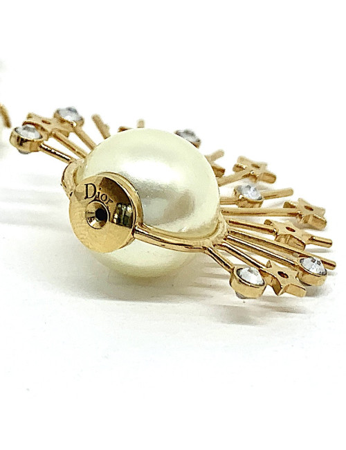 Boucles d'oreille clous DIOR étoile doré, perles et strass