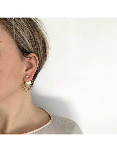 Boucles d'oreille clous DIOR étoile doré, perles et strass