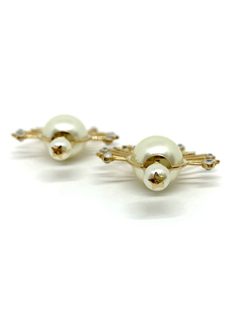 Boucles d'oreille clous DIOR étoile doré, perles et strass