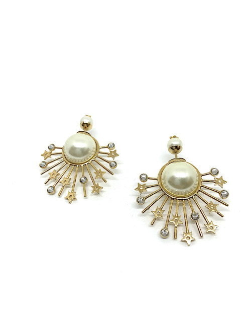 Boucles d'oreille clous DIOR étoile doré, perles et strass