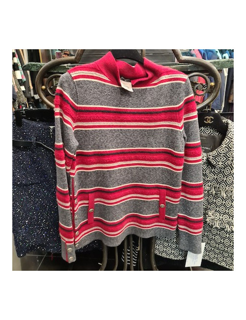 Pull Paris-Dallas CHANEL gris et bordeaux