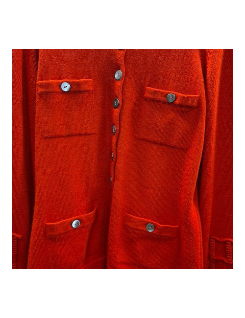 E.S Gilet T  CHANEL  "Paris-Shanghai"en cachemire rouge 