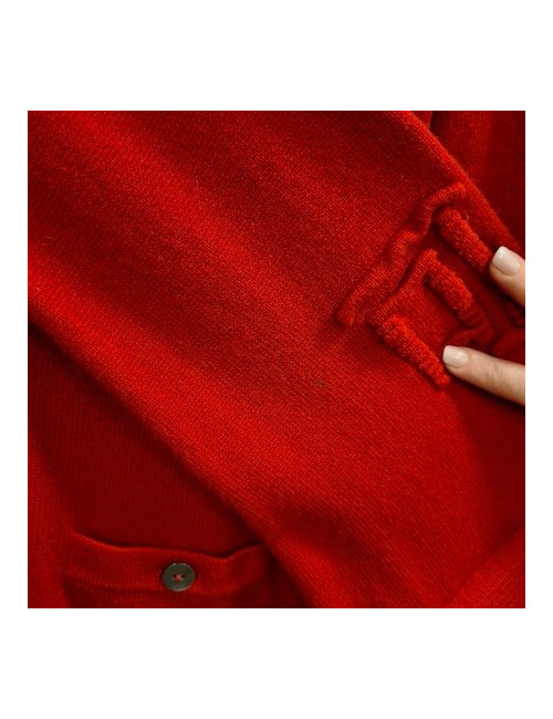 E.S Gilet T  CHANEL  "Paris-Shanghai"en cachemire rouge 