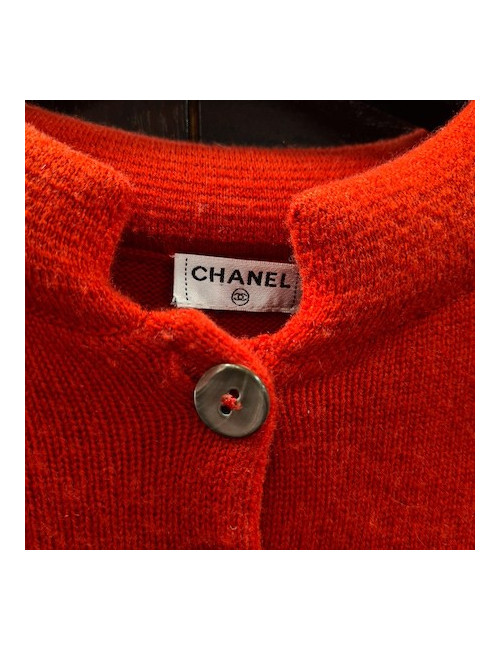 E.S Gilet T  CHANEL  "Paris-Shanghai"en cachemire rouge 